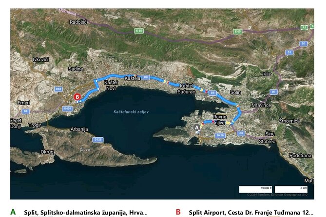 Airport Split: Private Transfer from Split - The route from Split to Split Airport