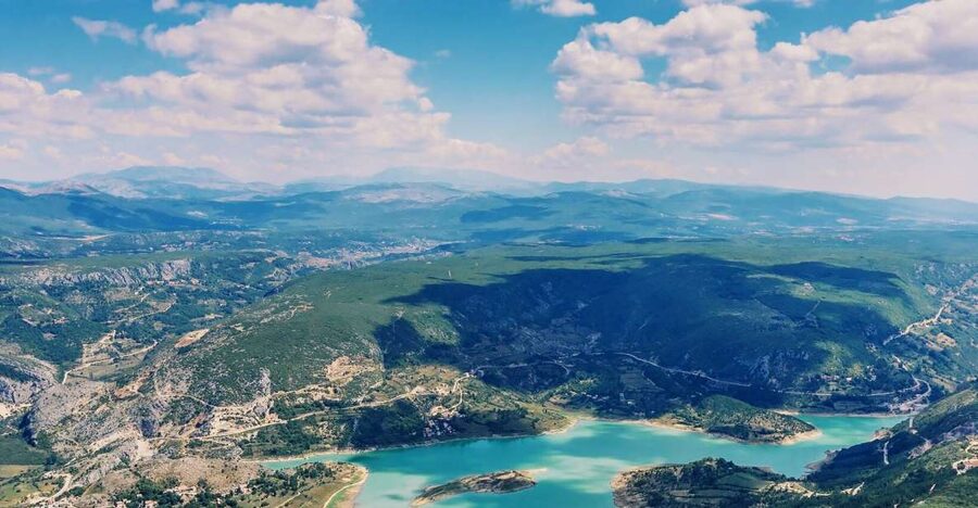 From Sinj: Flight Over Imotski, Trilj, Omiš, and Split - Following the Cetina River to Trilj