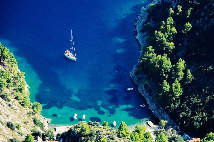 From Sinj: Flight Over Imotski, Trilj, Omiš, and Split - Omiš at the mouth of the Cetina