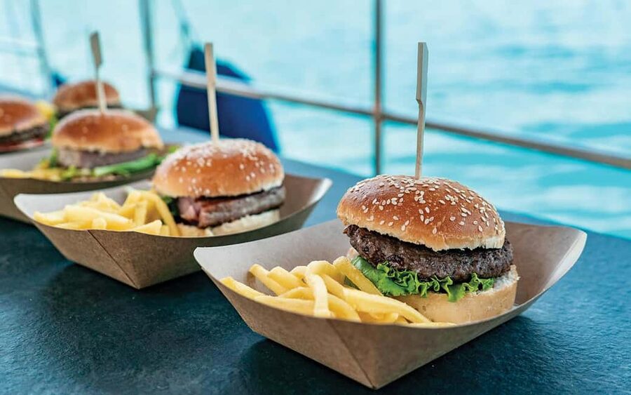 Split: Blue Lagoon and 3 Island Cruise with Food and Drinks - Breakfast with a view toward Šolta