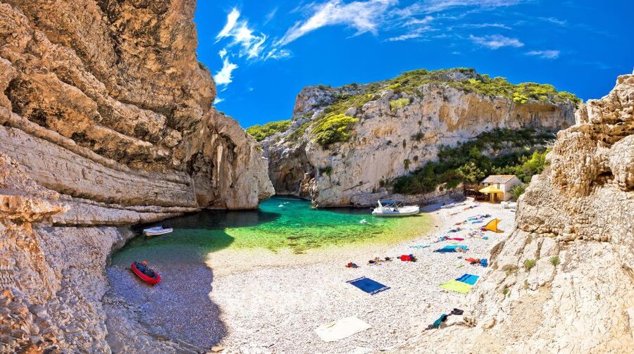 Split or Trogir: Blue Cave, Vis, and Hvar Speedboat Day Trip - Stiniva Cove, a quick look at Vis